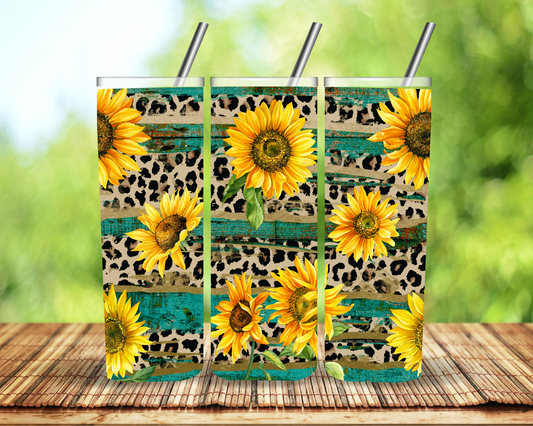 Sunflower Cheetah Print Sublimation Tumbler