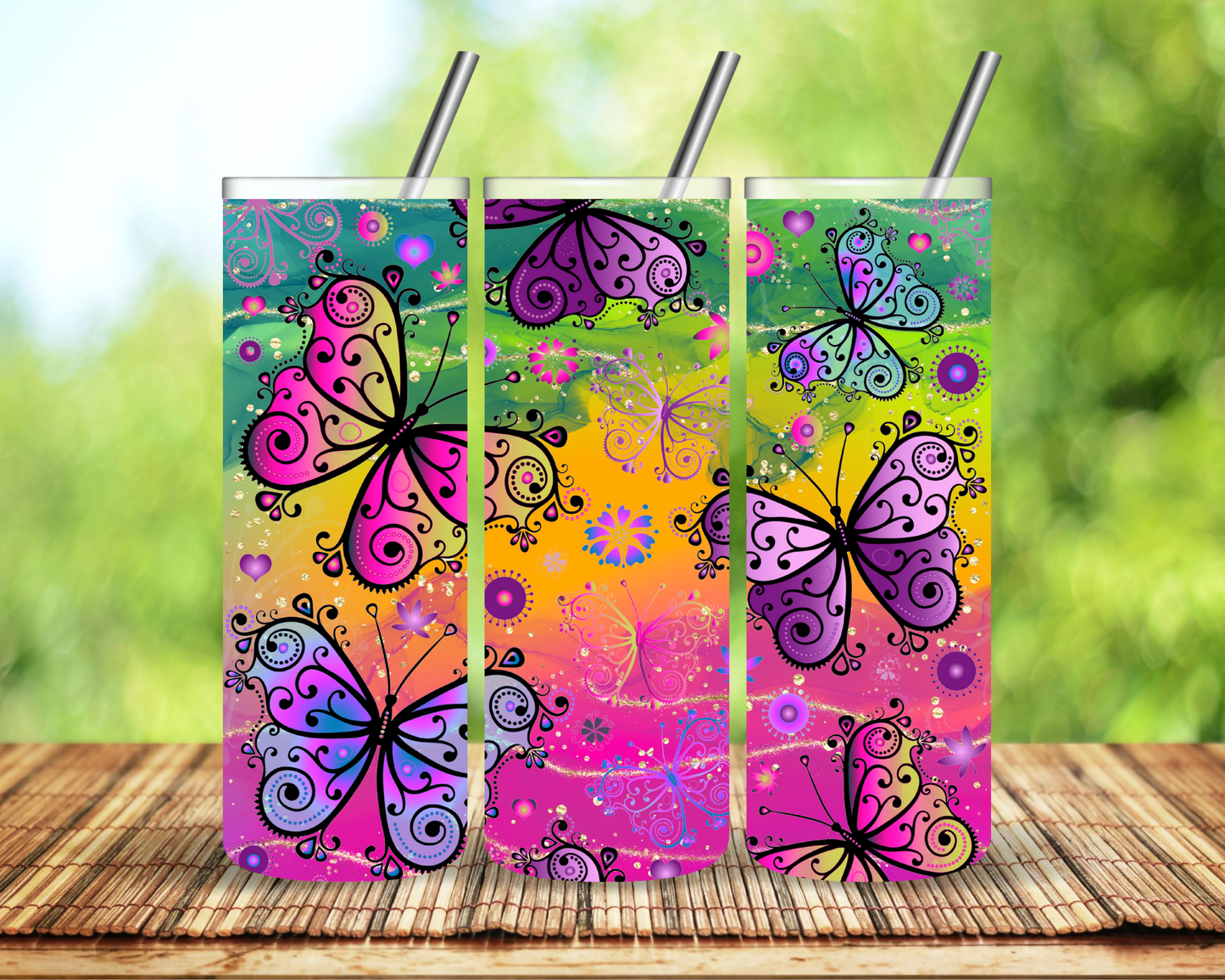 Rainbow Butterflies Sublimation Tumbler